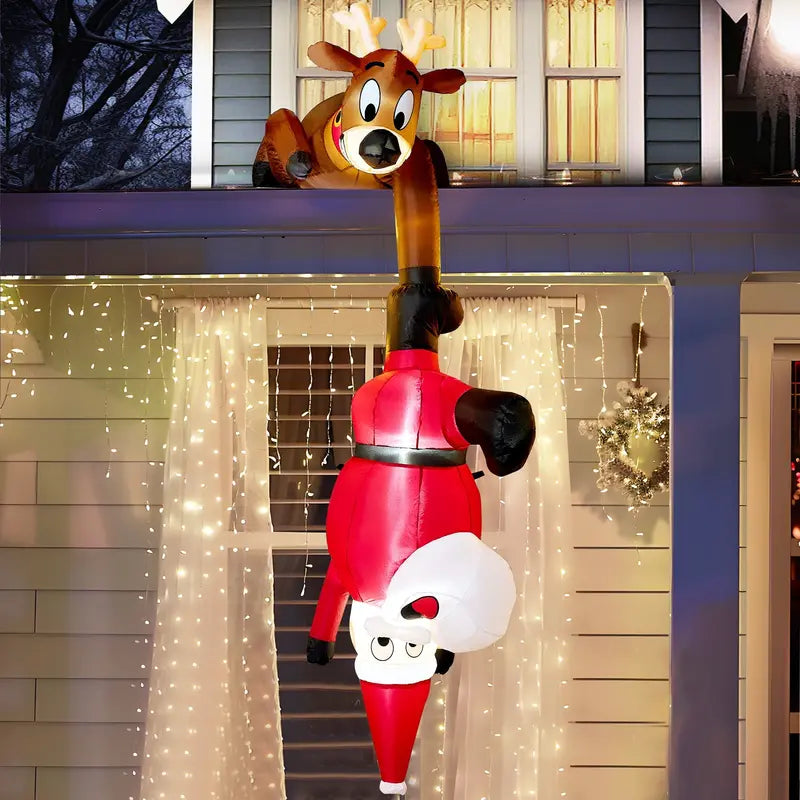 Syncfun 8 FT Inflatable Reindeer & Climbing Santa with LED Lights â€?Outdoor Holiday Decor