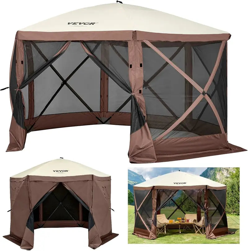 VEVOR 12×12 ft Hexagonal Pop-Up Canopy Shelter with Ventilated Mesh Windows and Compact Carry Bag