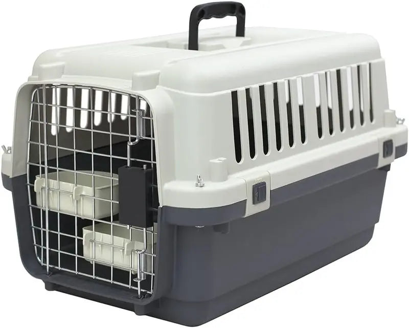 SportPet Designs Rolling Travel Dog Crate â€?Airline-Approved Plastic Kennel with Wire Door, XXX-Large Size, Gray