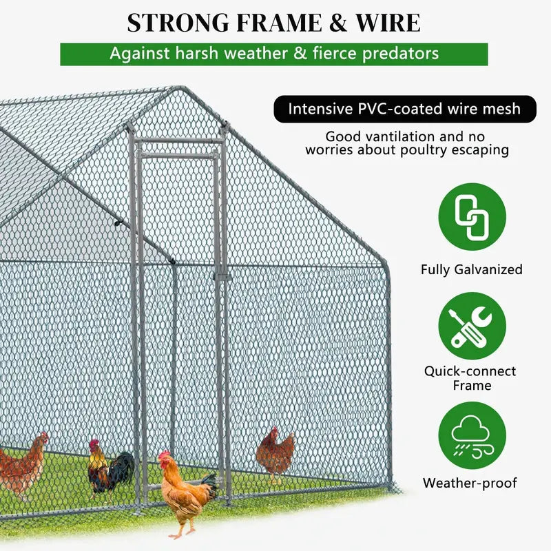 ZGBY 10 X 10Ft Metal Walk In Chicken Coop Run Cage Rabbit Hutch Hen House Enclosure