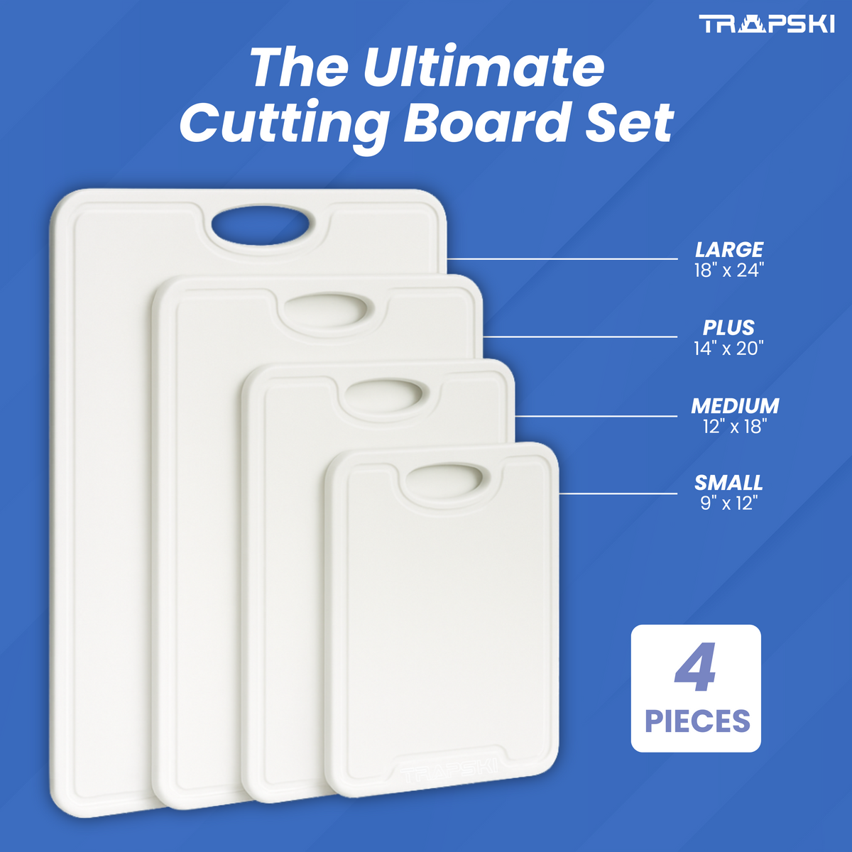 TRAPSKI Premium 1/2 Inch Thick HDPE Cutting Boards | Food-Grade Kitchen Prep Surface | Juice Grooves | Made in the USA