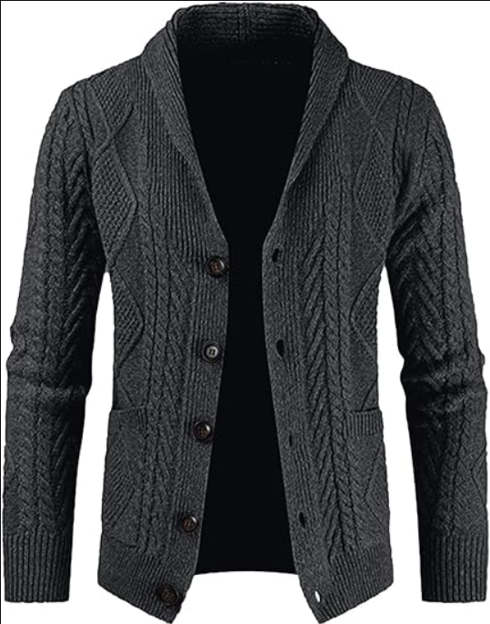 Men's Casual Wool Blend Cardigan Sweaters Long Sleeve Shawl Collar Buttons Down Cable Knit Sweater