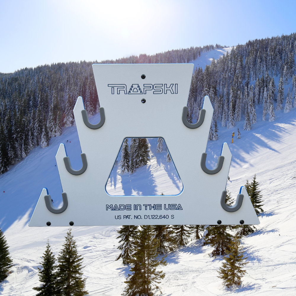 PRE-ORDER Special Edition White/Blue: TRAPSKI All Mountain/Race/XC Ski and Standard Stance Snowboard Rack