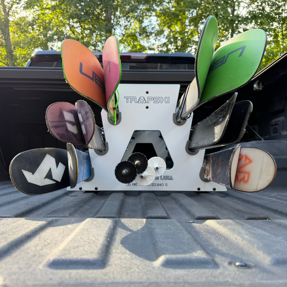 PRE-ORDER Special Edition White/Blue: TRAPSKI All Mountain/Race/XC Ski and Standard Stance Snowboard Rack
