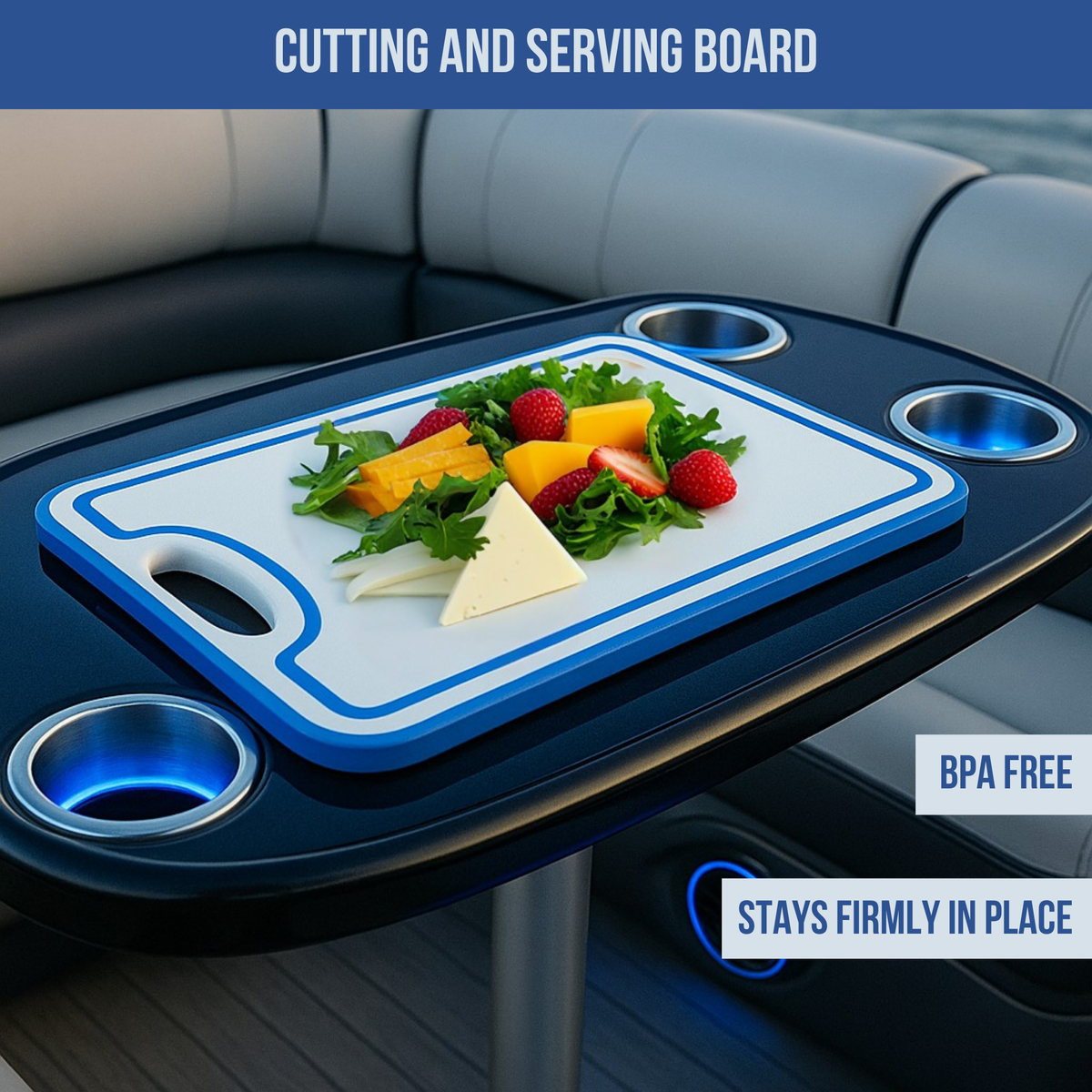 Made in the USA | Premium Cutting Board | Textured 1/2 inch HDPE | Non-Skid or Mark Rubber Feet | Great for Boats & any Counter-top