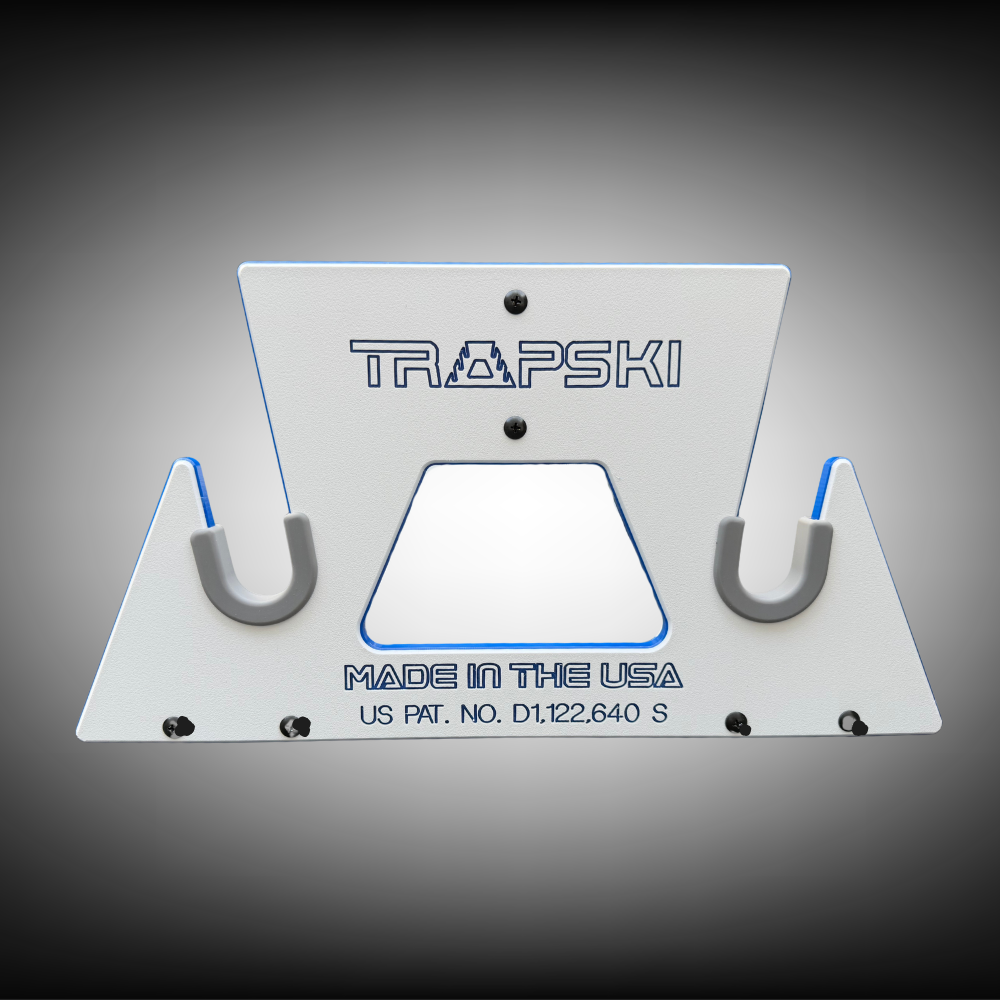 PRE-ORDER Special Edition White/Blue: TRAPSKI All Mountain/Race/XC Ski and Standard Stance Snowboard Rack