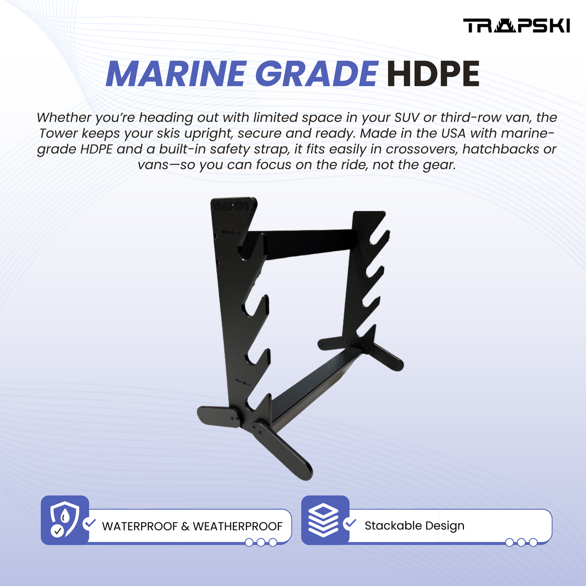 TRAPSKI Tower with Security Strap | Ski Mobile Rack | Inside SUVs, Vans, Crossovers & Hatchbacks
