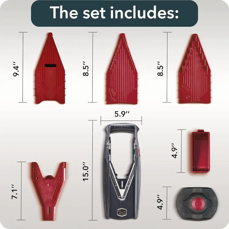 Vital Mandoline Vegetable Slicer Set, 11-Piece Professional V-Slicer with 8 Cutting Styles, Safety Guard, Accessories, Black/Red