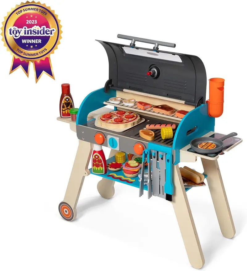 Wooden Luxury Pretend Grill & Pizza Oven Toy â€?Smoker-Inspired Cooking Role-Play Set