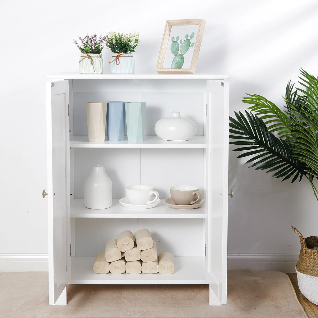 Homgarden 2 - Door Bathroom Floor Storage Cabinet Side Cupboard W/ Adjustable Shelves, 11.8'' W, White