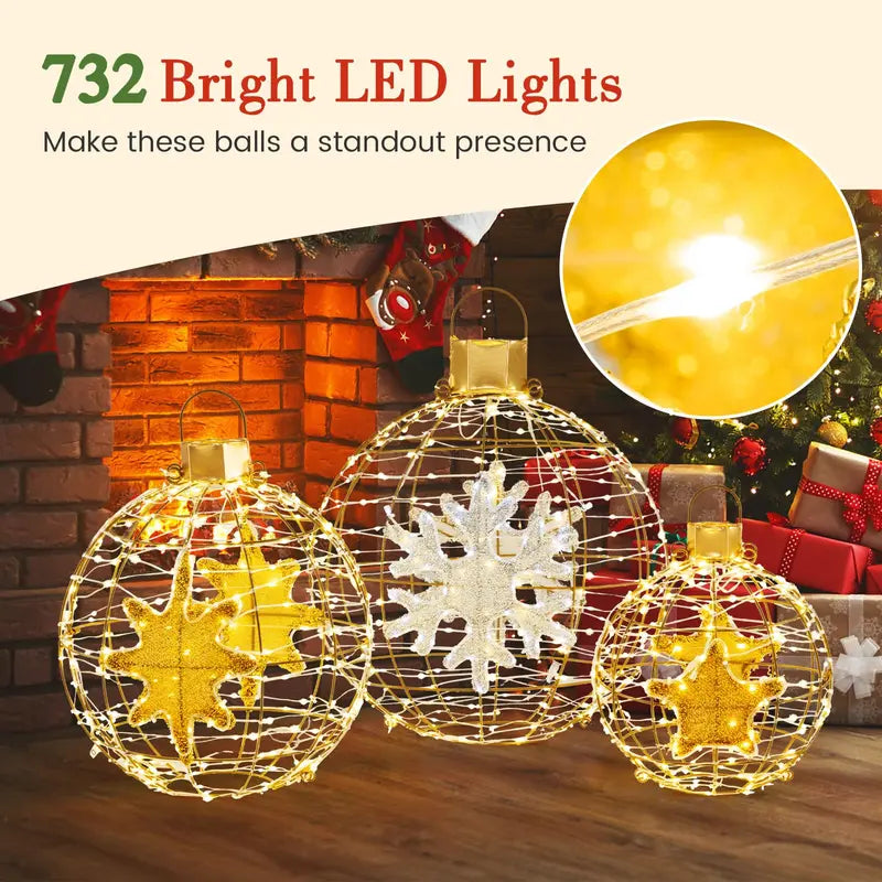 Three Pre-Lit Hanging or Ground Lantern Balls â€?732 Bright LEDs, Includes Zip Ties and Stakes
