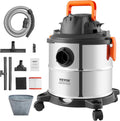 Stainless Steel Wet Dry Shop Vacuum, 5.5 Gallon 6 Peak HP Wet/Dry Vac, Powerful Suction with Blower Function W/Attachment 2 - in - 1 Crevice Nozzle, Small Vac Perfect for Carpet Debris, Pet Hair
