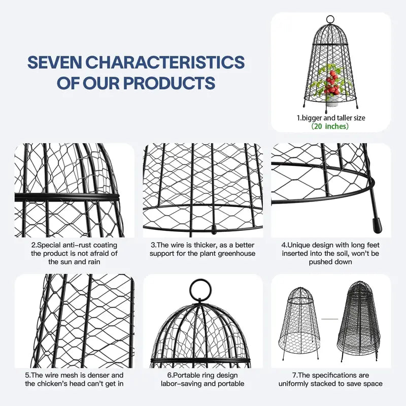 Yolid 6-Pack Garden Cloches with Chicken Wire Frame for Plant Protection