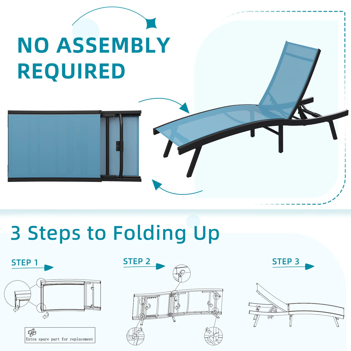AECOJOY Outdoor Chaise Lounge, All Weather Pool Lounge Chairs Ergonomic Design (Blue, 1 PCs)