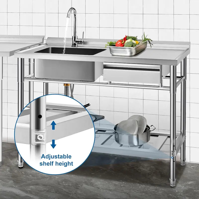 YORKING Stainless Steel Utility Sink â€?Freestanding Single-Bowl Commercial-Grade Kitchen or Workshop Sink