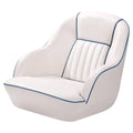 White & Blue Captains Bucket Pontoon Boat Seat â€?Fold-Back Backrest, Marine-Grade Cabin Seating