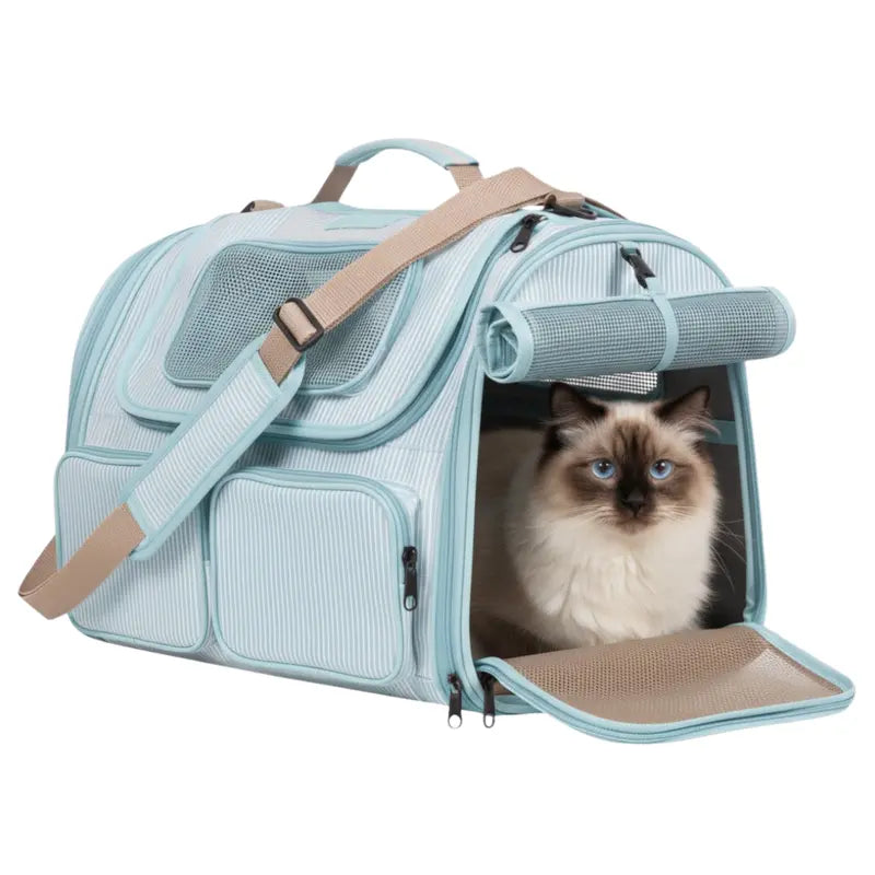 Ventilated Travel Carrier for Small Dogs and Cats with Storage Pockets