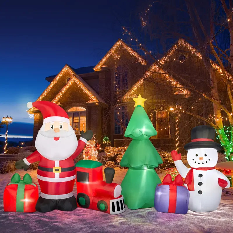 Yexmas 9FT Inflatable Christmas Set with LED Lights â€?Santa, Snowman, Train, Gifts & Tree for Indoor/Outdoor Decor
