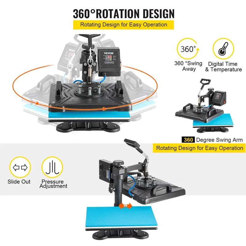 VEVOR 5 in 1 Heat Press Heat Press Machine Digital Multifunctional Sublimation T-Shirt Heat Press Machine for T Shirts Hat Mug Cap Plate