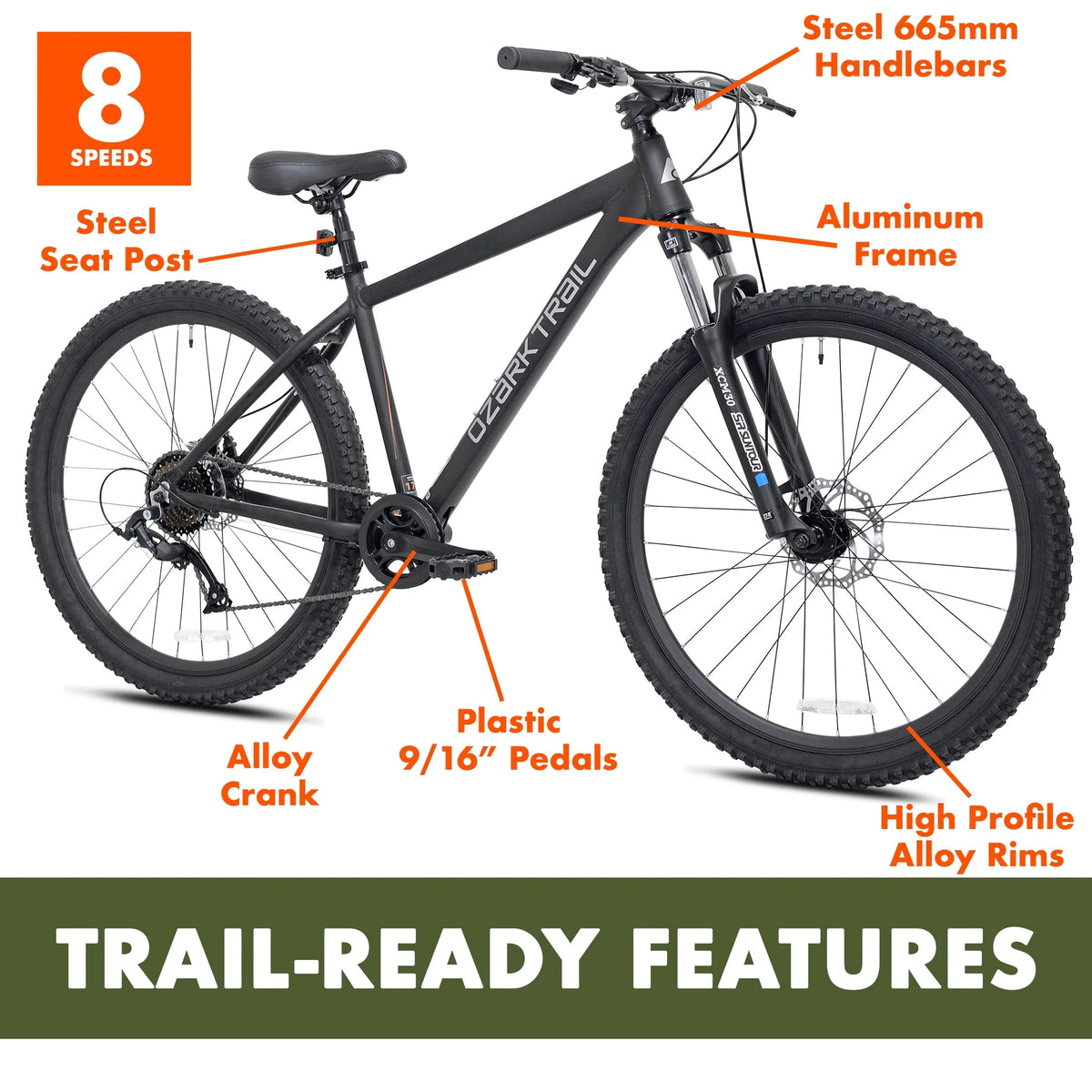 Ozark Trail 27.5" Vibe Mountain Bike, Medium Frame, Black, Adult, Unisex