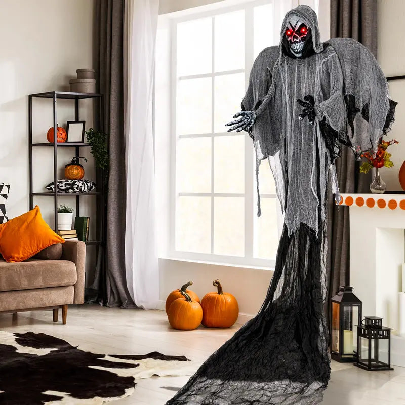 Spooky Hanging Halloween Skeleton Ghost (12.1 Ft) with Animated Red Eyes & Sound Effects