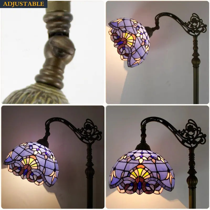 WERFACTORY Tiffany Style Floor Lamp, Blue Purple Stained Glass, Adjustable Gooseneck, 12x18x64 Inches, Corner Reading Light for Bedroom & Living Room