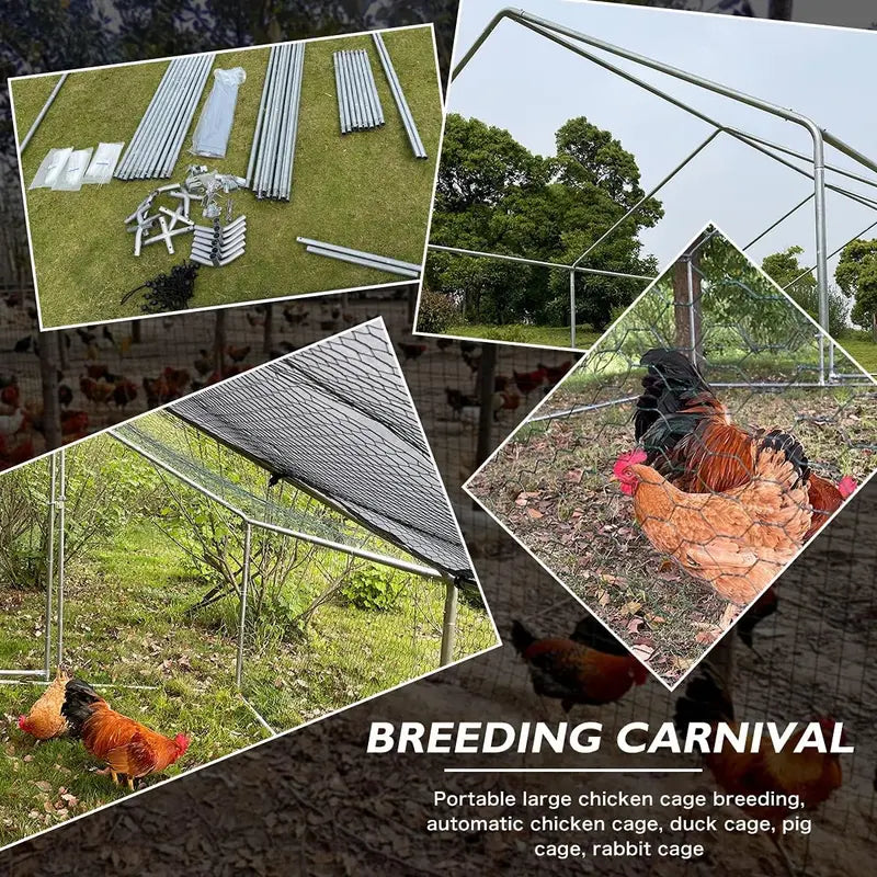 Walk-In Heavy-Duty Metal Chicken Coop for Backyard Poultry Housing