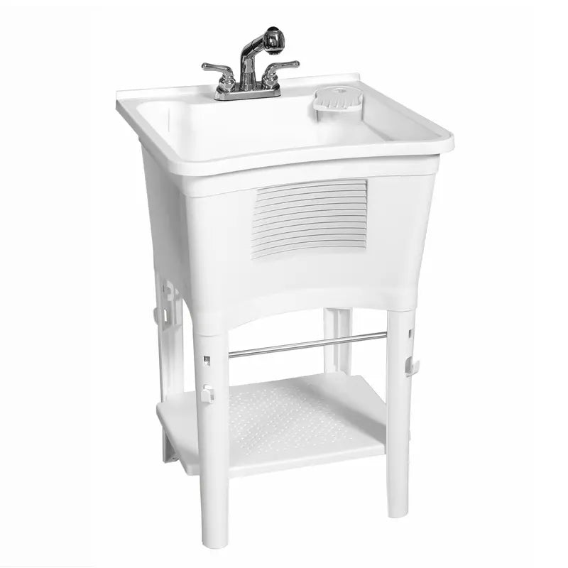 Zenna Home Ergo Tub Utility Sink with Pull-Out Faucet: Laundry Tub with 24â€?W x 24â€?H Sink, in White