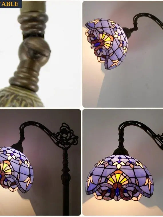 WERFACTORY Tiffany Style Floor Lamp, Blue Purple Stained Glass, Adjustable Gooseneck, 12x18x64 Inches, Corner Reading Light for Bedroom & Living Room