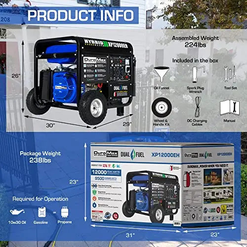 XP12000EH Dual-Fuel Generator â€?12,000W Output, 457cc EPA/CARB-Compliant Engine