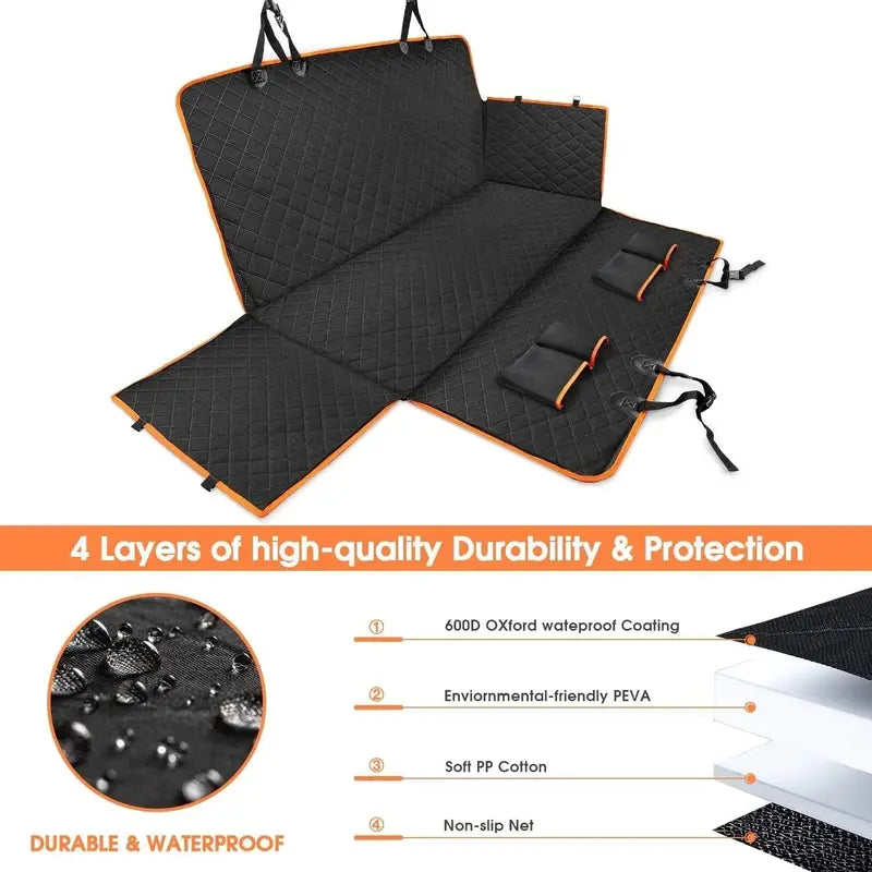 Waterproof Dog Car Seat Cover â€?Scratchproof, Nonslip Backseat Protector with Side Flaps & 4 Bags