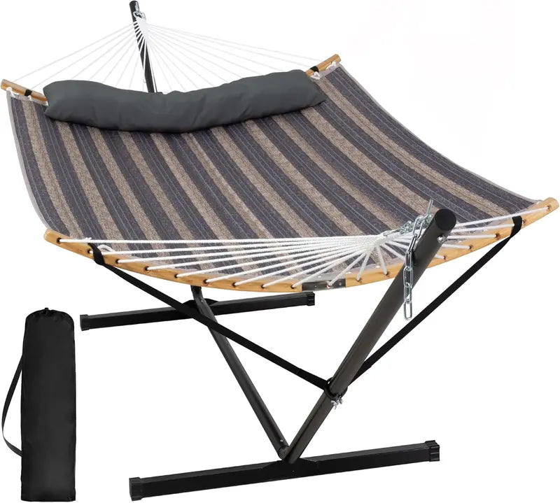 SUNCREAT Double Hammock with Stand â€?Two-Person Portable Hammock with Curved Spreader Bar