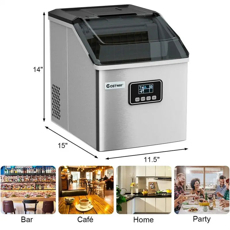 Stainless Steel Countertop Ice Maker â€?48 lb Daily Capacity, LCD Display & Self-Clean