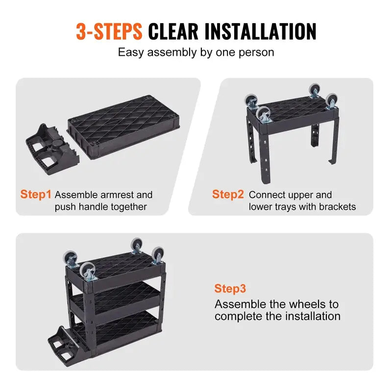 VEVOR Heavy-Duty 3-Tier Rolling Utility Cart â€?550 lb Capacity, Plastic Frame