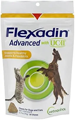 Vetoquinol Flexadin Advanced Hip & Joint Supplement with UC-II Collagen, 60 Vet-Approved Chews for Dogs & Cats
