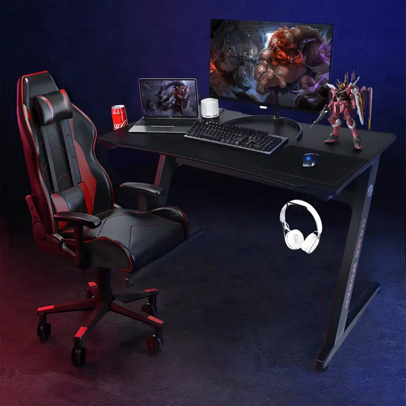Z-Shaped Gaming Desk â€?45.5-Inch Racing-Style Desk with Carbon Fiber Surface and Integrated Mouse Pad