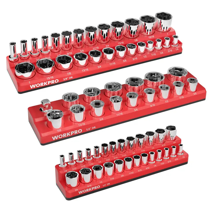 WORKPRO Magnetic Socket Organizer for 1/4â€? 3/8â€? and 1/2â€?Drive â€?Metric & SAE Sizes (Sockets Not Included)