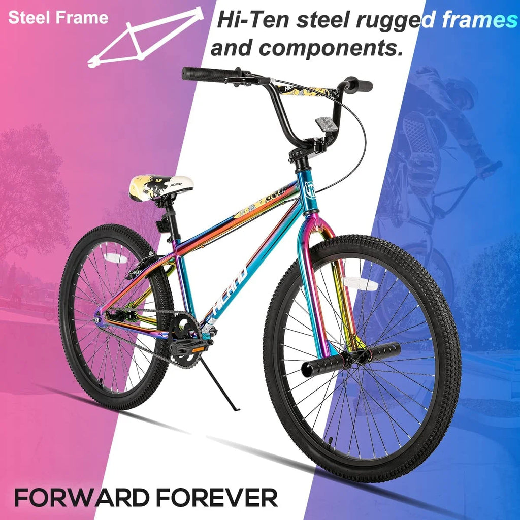Hiland BMX BIKE 24 & 26 in, Beginner - Level to Advanced Riders with 2 Pegs for Adults, Multiple Colors