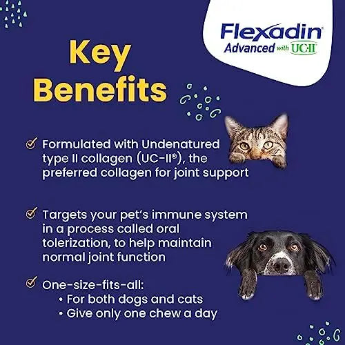Vetoquinol Flexadin Advanced Hip & Joint Supplement with UC-II Collagen, 60 Vet-Approved Chews for Dogs & Cats