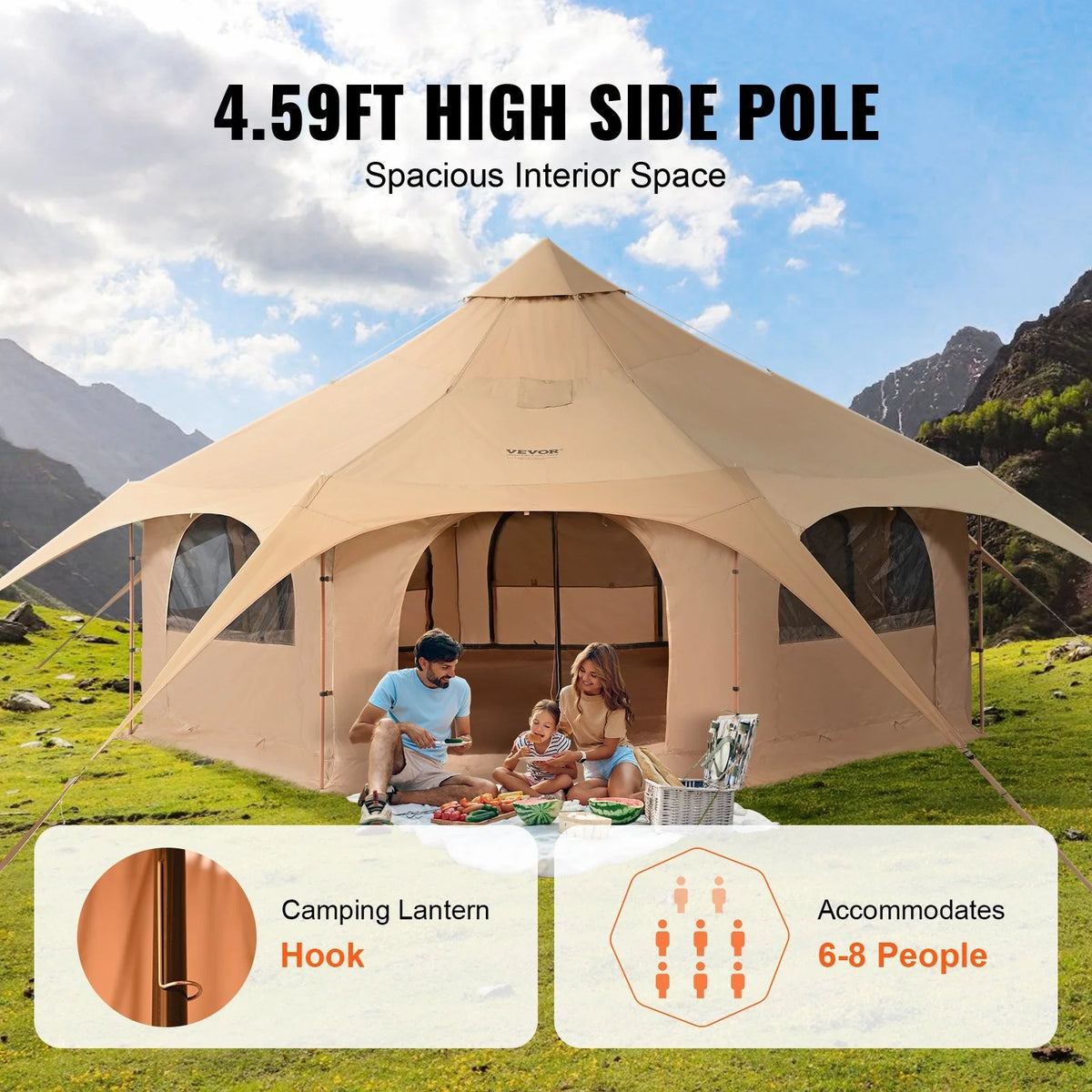 Heavy - Duty 16.4ft Canvas Bell Tent - 4 Season Camping Tent with Stove Jack, Spacious for 8, Outdoor Party & Hunting