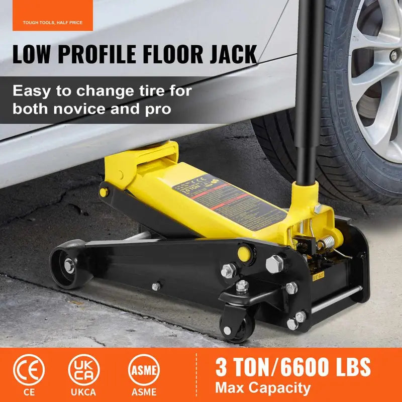 VEVOR Low Profile Floor Jack 3 Ton Heavy Steel Single Piston Hydraulic Pump