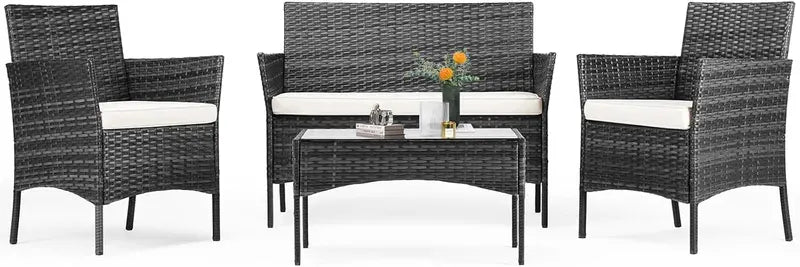 Sweetcripy 3-Piece Outdoor Patio Set â€?Glass-Topped Table with Plush Cushioned Seating