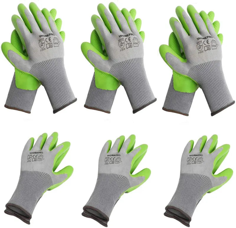WORKPRO Garden Work Gloves â€?6 Pairs with Eco-Friendly Latex Palm Coating