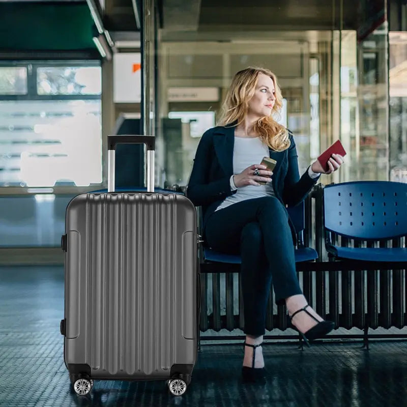 Zimtown 4-Piece ABS Hard-Shell Luggage Set â€?TSA Locks, Dual Spinner Wheels, Rose Gold/Black/Dark Gray (16″â€?8â€?