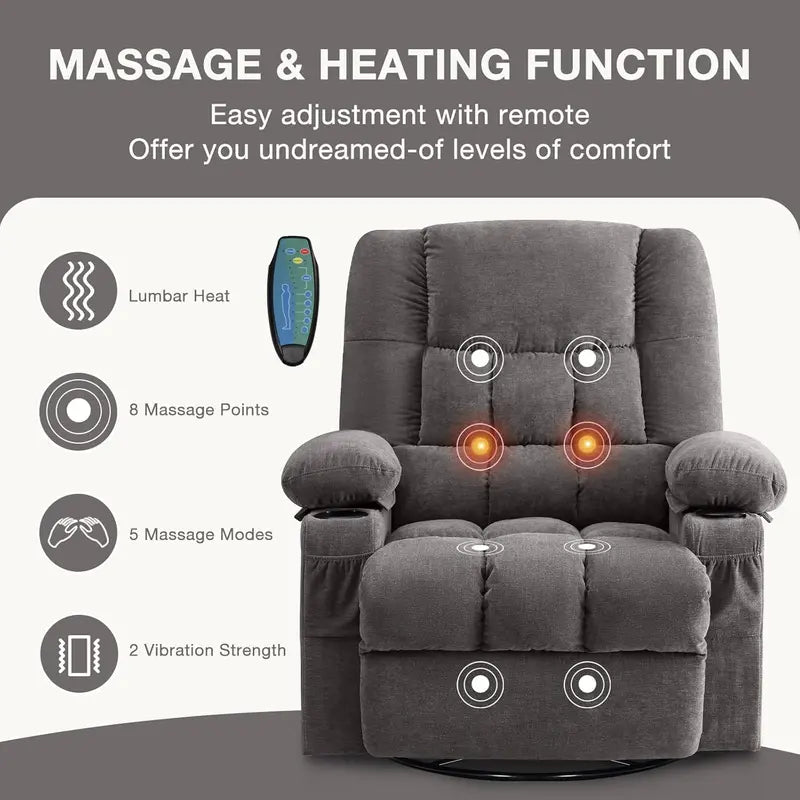 Vibrating Reclining Lounge Chair with 360° Rotation and Calorie Tracking