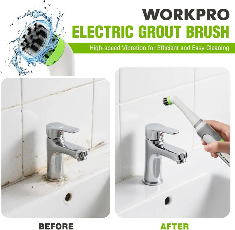 WORKPRO Cordless IPX6-Rated Electric Scrubber â€?5200 RPM Waterproof Grout & Tile Cleaner