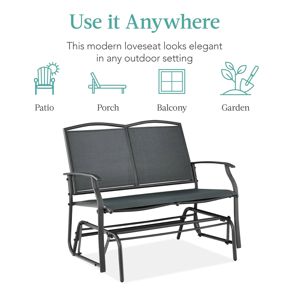 Best Choice Products 2 - Person Outdoor Swing Glider, Steel Patio Loveseat, Bench Rocker W/ Armrests - Gray