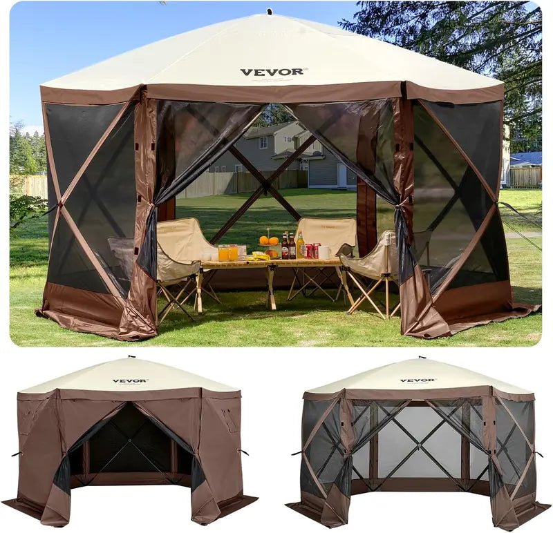 VEVOR 12×12 ft Hexagonal Pop-Up Canopy Shelter with Ventilated Mesh Windows and Compact Carry Bag