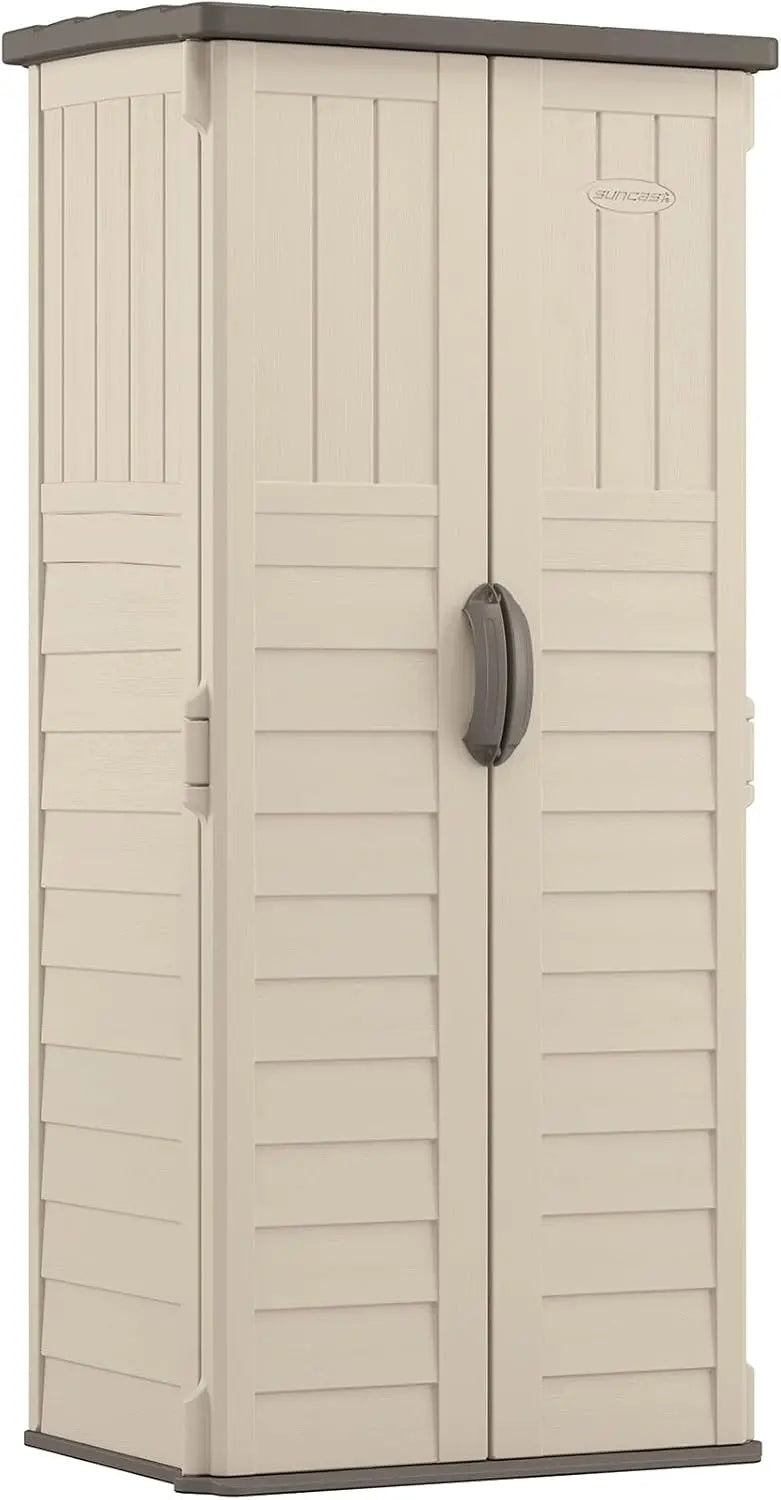 Suncast 22 Cu. Ft. Lockable Vertical Storage Shed BMS1250, Durable Vanilla Resin