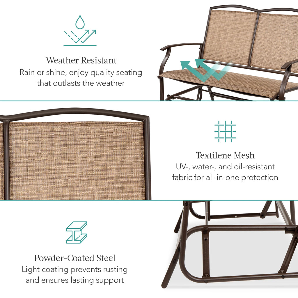 Best Choice Products 2 - Person Outdoor Swing Glider, Steel Patio Loveseat, Bench Rocker W/ Armrests - Gray